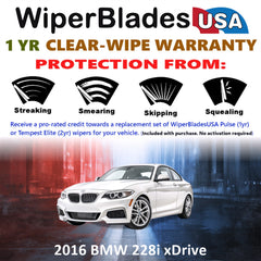 2016 BMW 228i xDrive Wiper Blades w/1yr Wear Warranty (Set of 2) Wipers